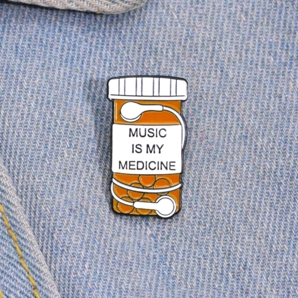 Music is my medicine enamel pin brooch charm purse satchel womens bag white